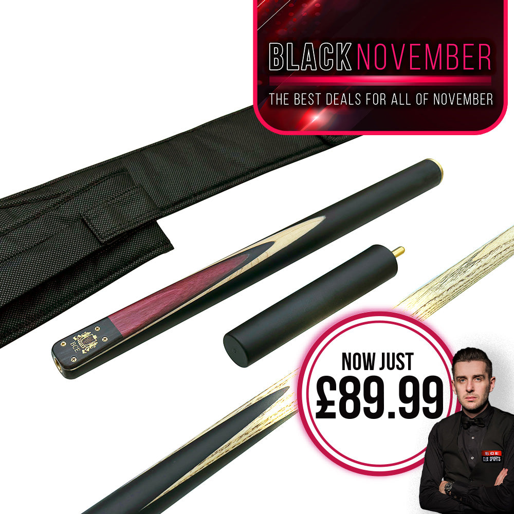 BCE Heritage Snooker/Pool Cue & Sleeve Set - 3/4 Cut - 3 Piece - 9.5mm Tip - 145cm - Black/Natural/Purple