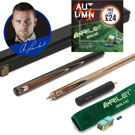 BCE C8L - 3 Piece English Pool Cue - 3/4 Cut Cue - Layered Ebonised Black Wood Butt with 9mm Tip - 145cm - Black/ Dark Wood