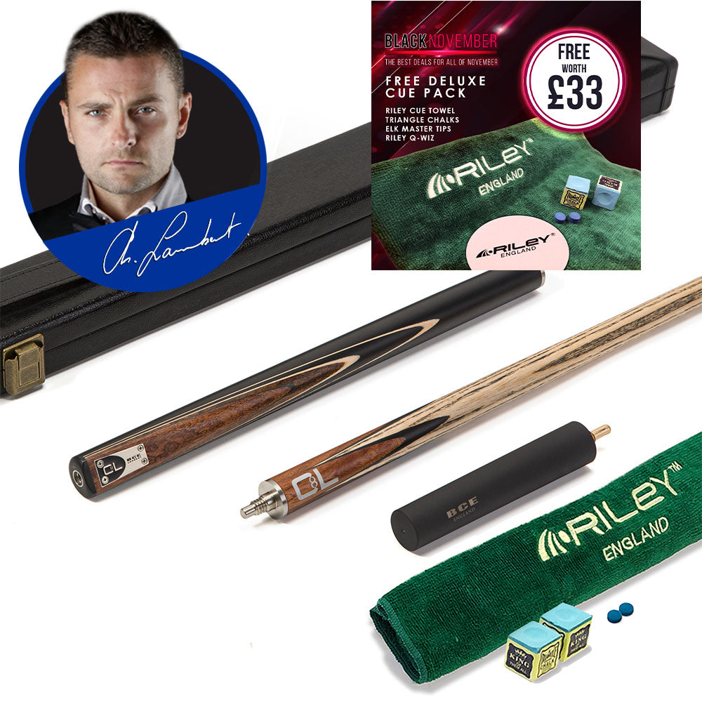 BCE C8L - 3 Piece English Pool Cue - 3/4 Cut Cue - Layered Ebonised Black Wood Butt with 9mm Tip - 145cm - Black/ Dark Wood