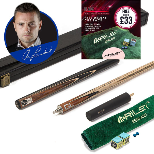 BCE C8L - 3 Piece English Pool Cue - 3/4 Cut Cue - Layered Ebonised Black Wood Butt with 9mm Tip - 145cm - Black/ Dark Wood