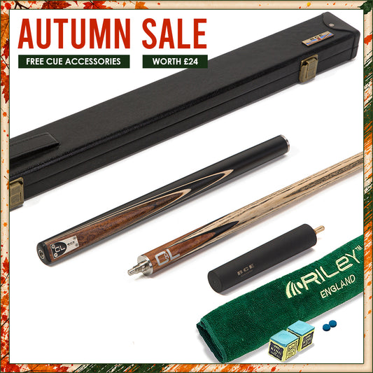 BCE C8L - 3 Piece English Pool Cue - 3/4 Cut Cue - Layered Ebonised Black Wood Butt with 9mm Tip - 145cm - Black/ Dark Wood