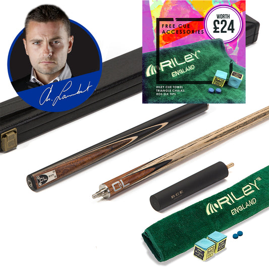 BCE C8L - 3 Piece English Pool Cue 3/4 Cut - Layered Ebonised Black Wood Butt with 9mm Tip - 145cm - Black/ Dark Wood - with Deluxe Hard Case