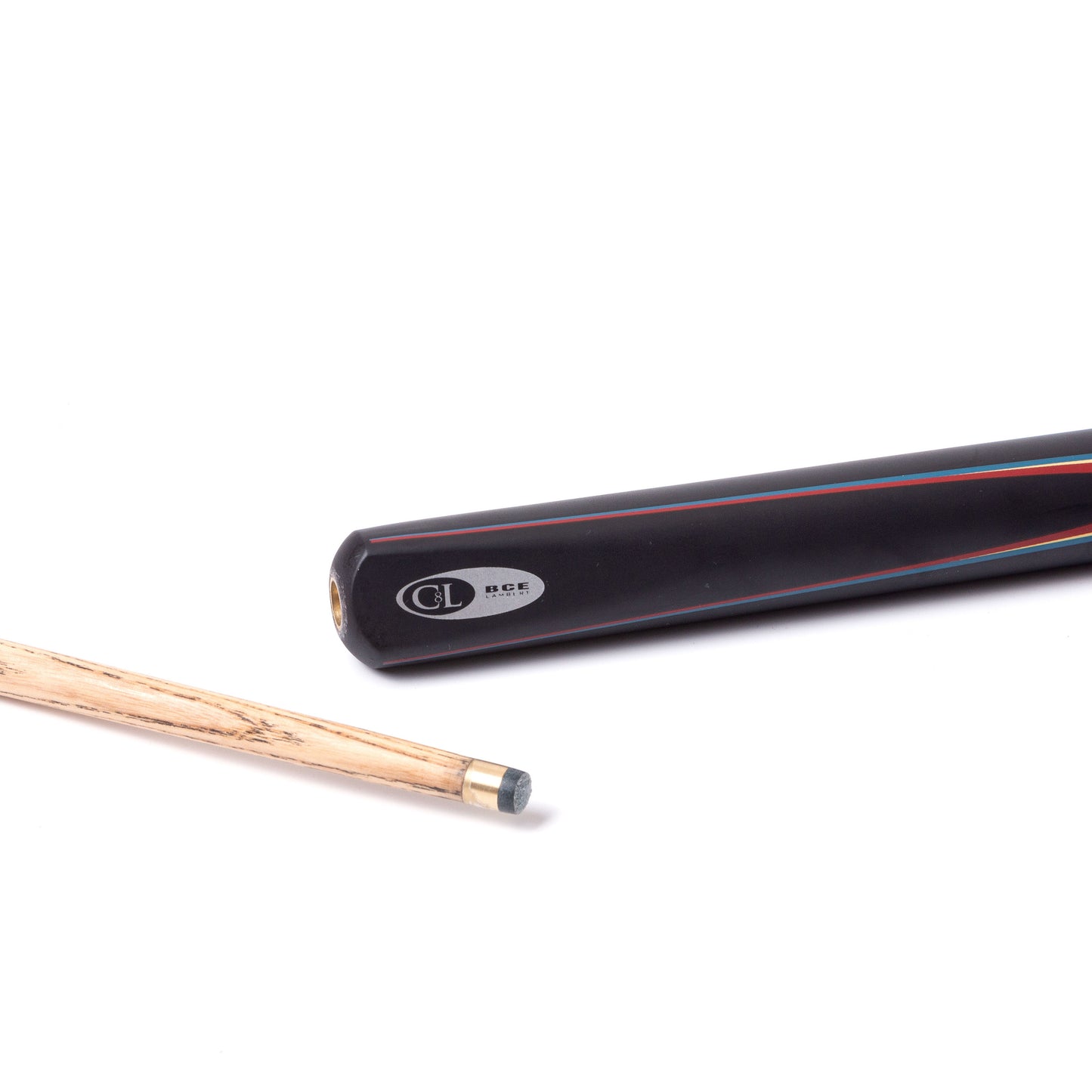 BCE Protege Series - Christophe Lambert - 3/4 Cut Snooker/Pool Cue - 9.5mm Tip - 145cm - Black/Natural/Blue/Cream/Red