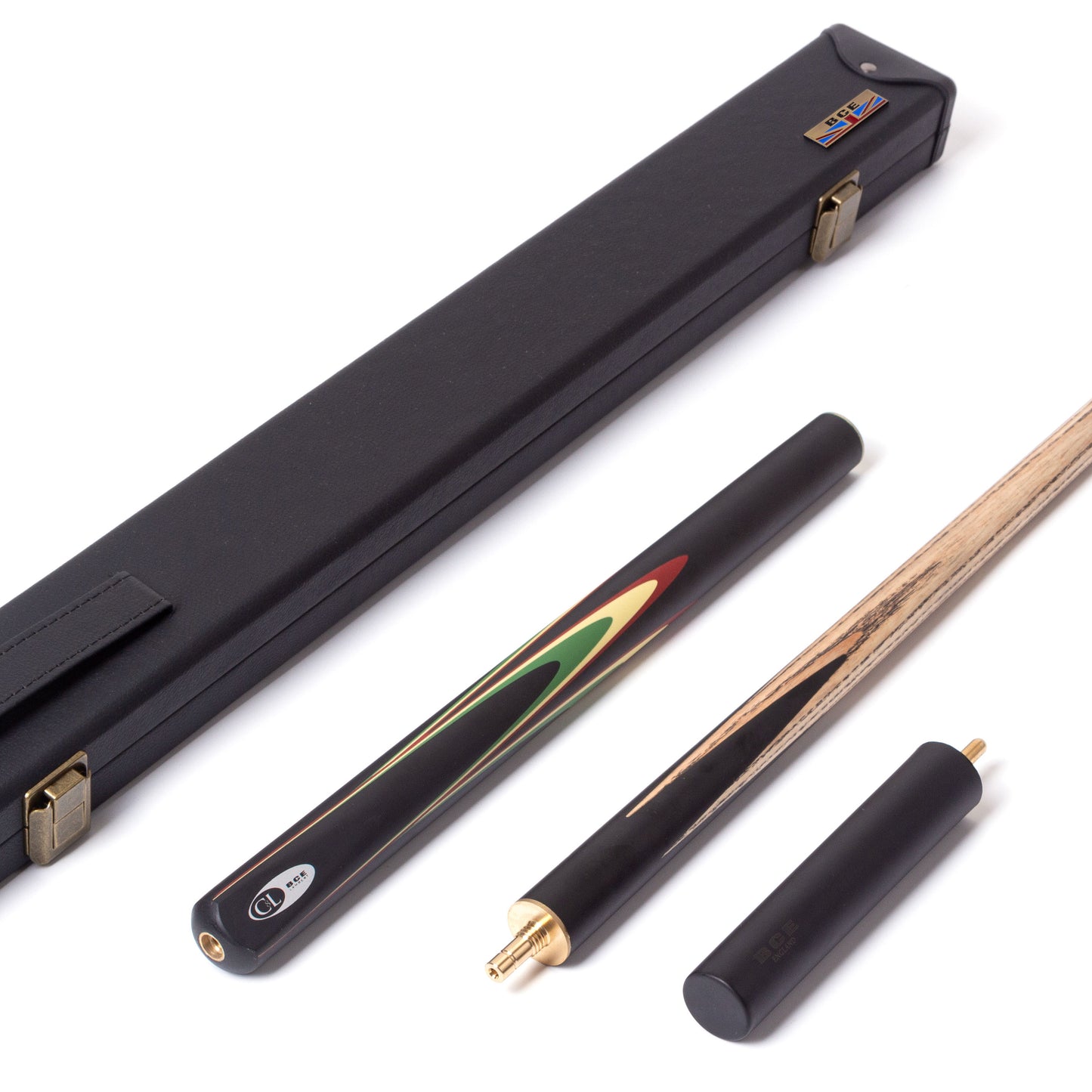 BCE Protege Series - Christophe Lambert - 3/4 Cut Snooker/Pool Cue - 9.5mm Tip - 145cm - Black/Natural/Red/Cream/Green