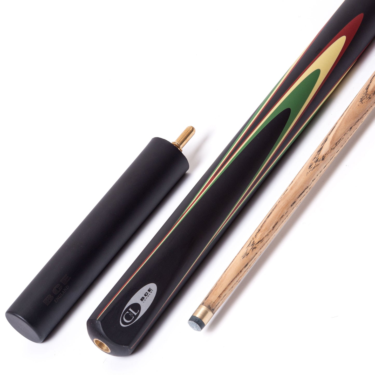 BCE Protege Series - Christophe Lambert - 3/4 Cut Snooker/Pool Cue - 9.5mm Tip - 145cm - Black/Natural/Red/Cream/Green