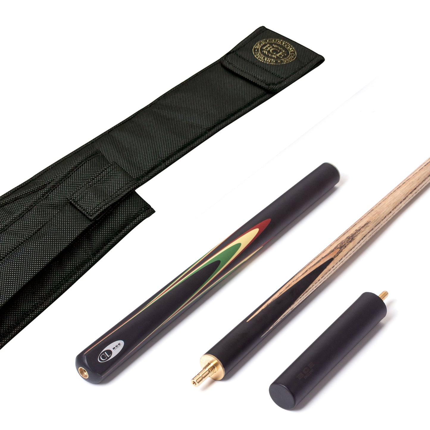 BCE Protege Series - Christophe Lambert - 3/4 Cut Snooker/Pool Cue - 9.5mm Tip - 145cm - Black/Natural/Red/Cream/Green
