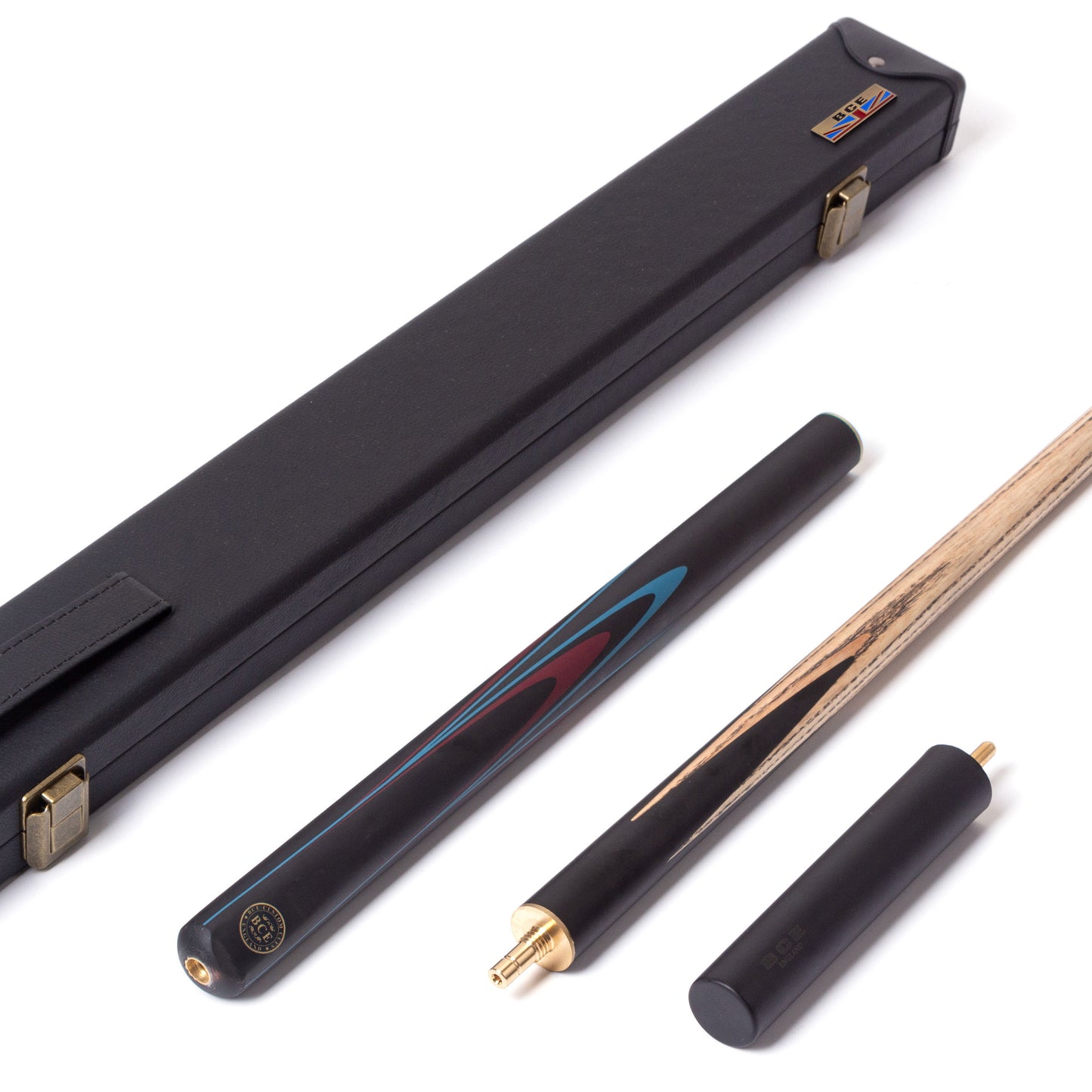 BCE Protege Series - 3/4 Cut Snooker/Pool Cue - 9.5mm Tip - 145cm - Black/Natural/Blue/Burgundy