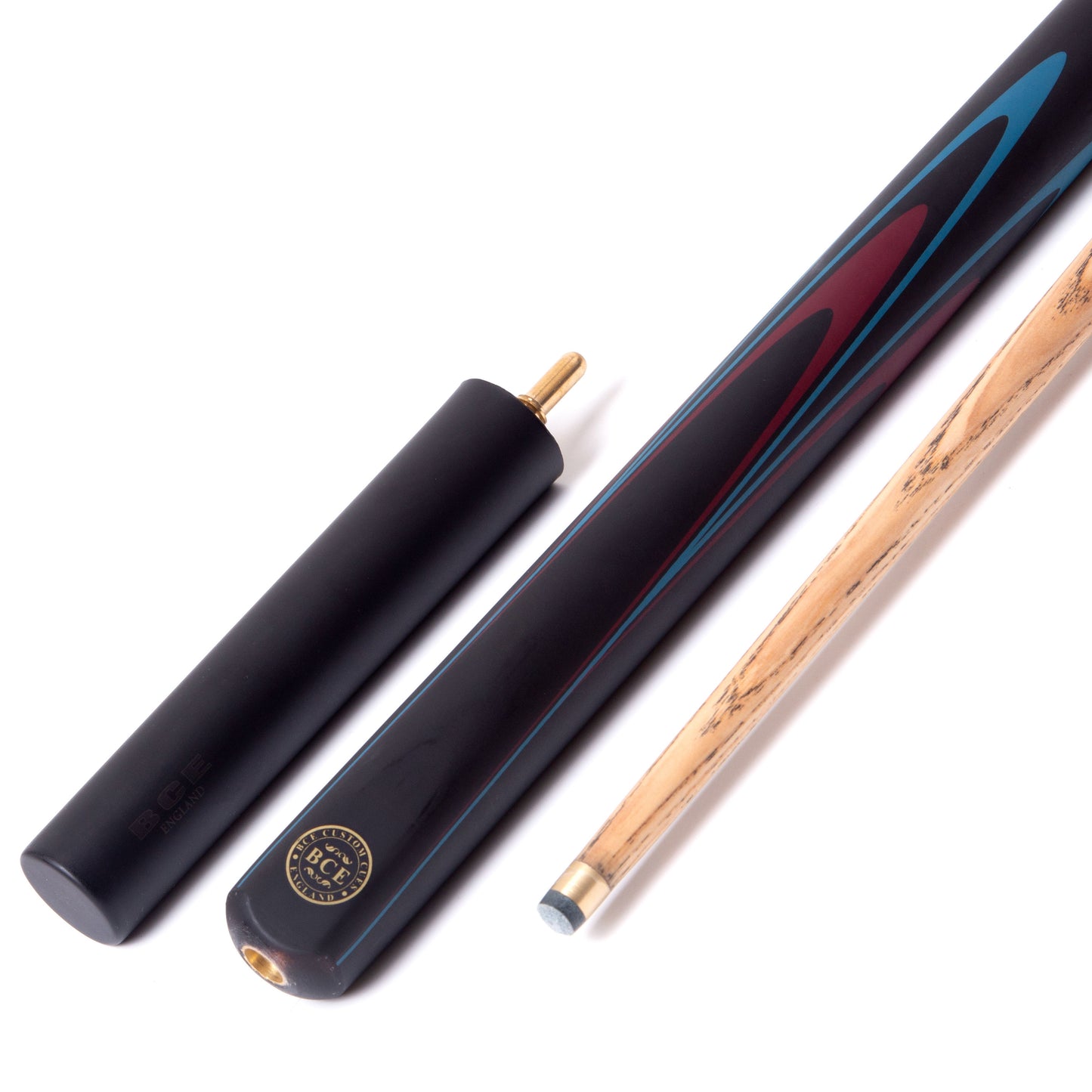 BCE Protege Series - 3/4 Cut Snooker/Pool Cue - 9.5mm Tip - 145cm - Black/Natural/Blue/Burgundy