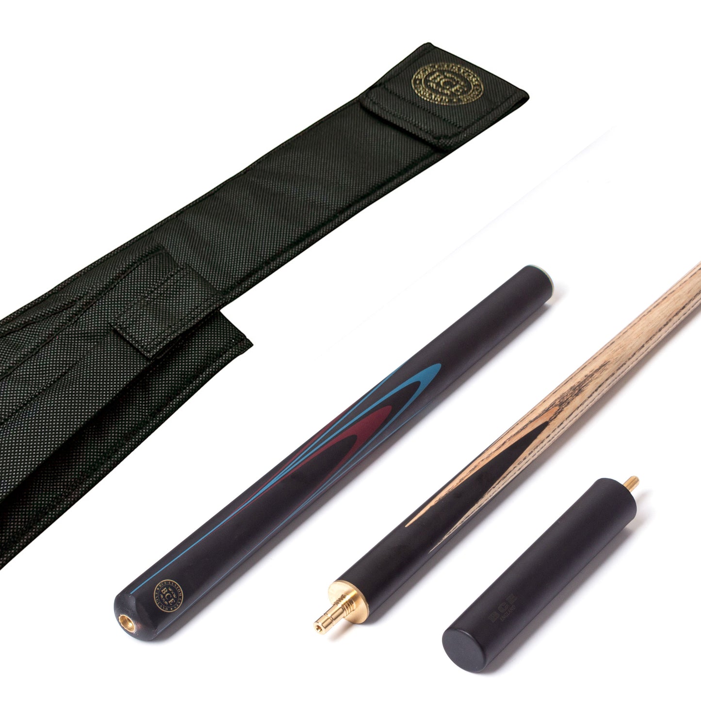 BCE Protege Series - 3/4 Cut Snooker/Pool Cue - 9.5mm Tip - 145cm - Black/Natural/Blue/Burgundy