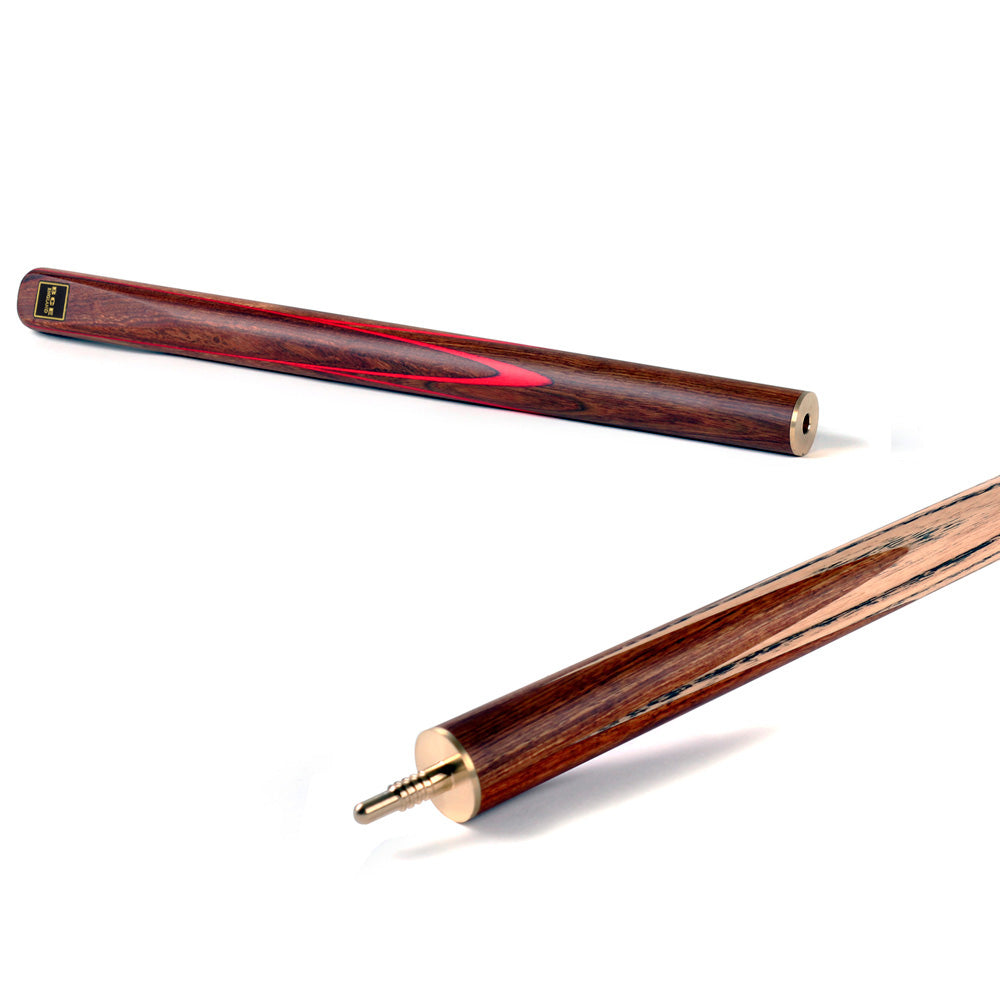 BCE 3 Piece Snooker Cue - 3/4 Cut Cue - Exotic Wood Butt - 9.5mm Tip - 145cm - Red/ Natural Wood