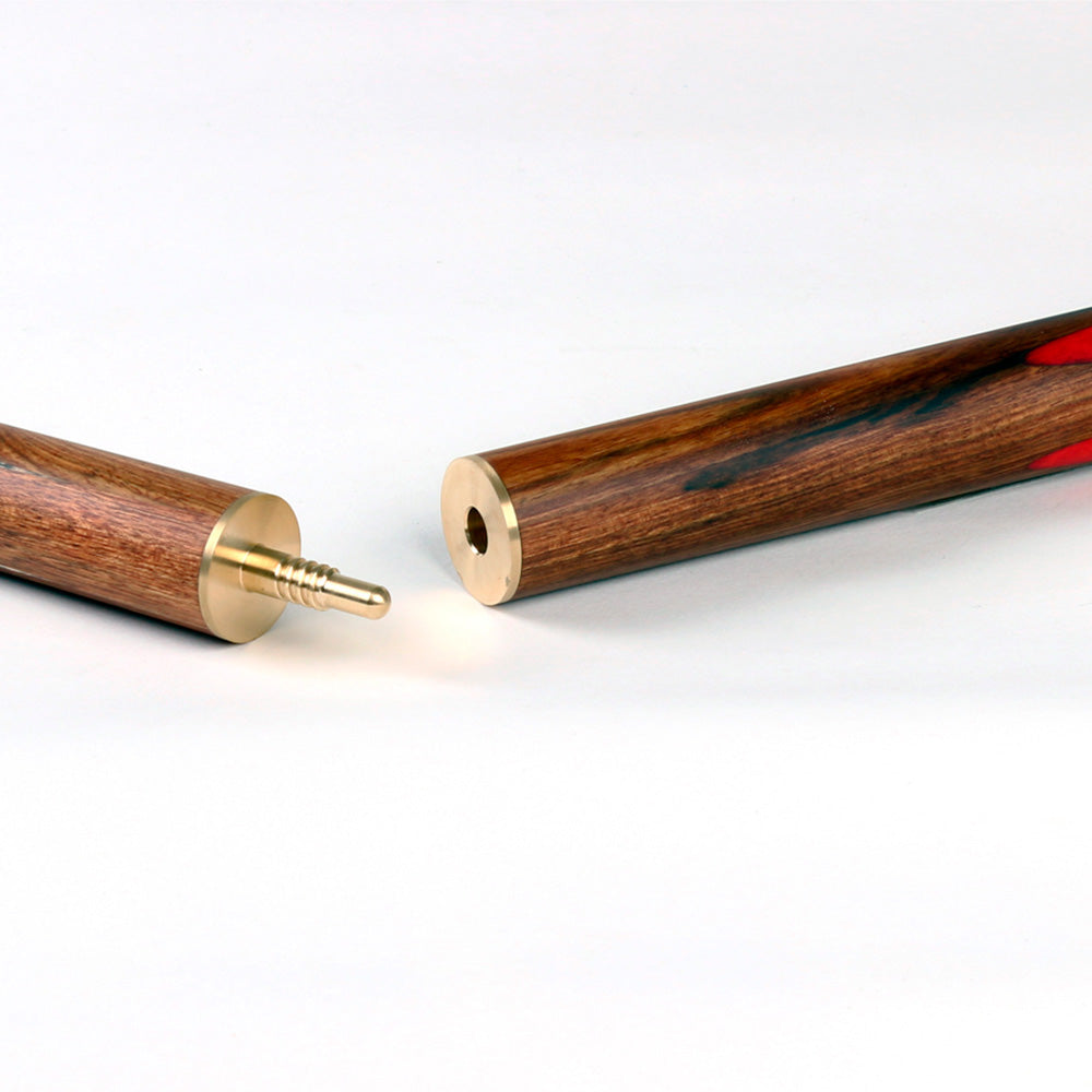 BCE 3 Piece Snooker Cue - 3/4 Cut Cue - Exotic Wood Butt - 9.5mm Tip - 145cm - Red/ Natural Wood