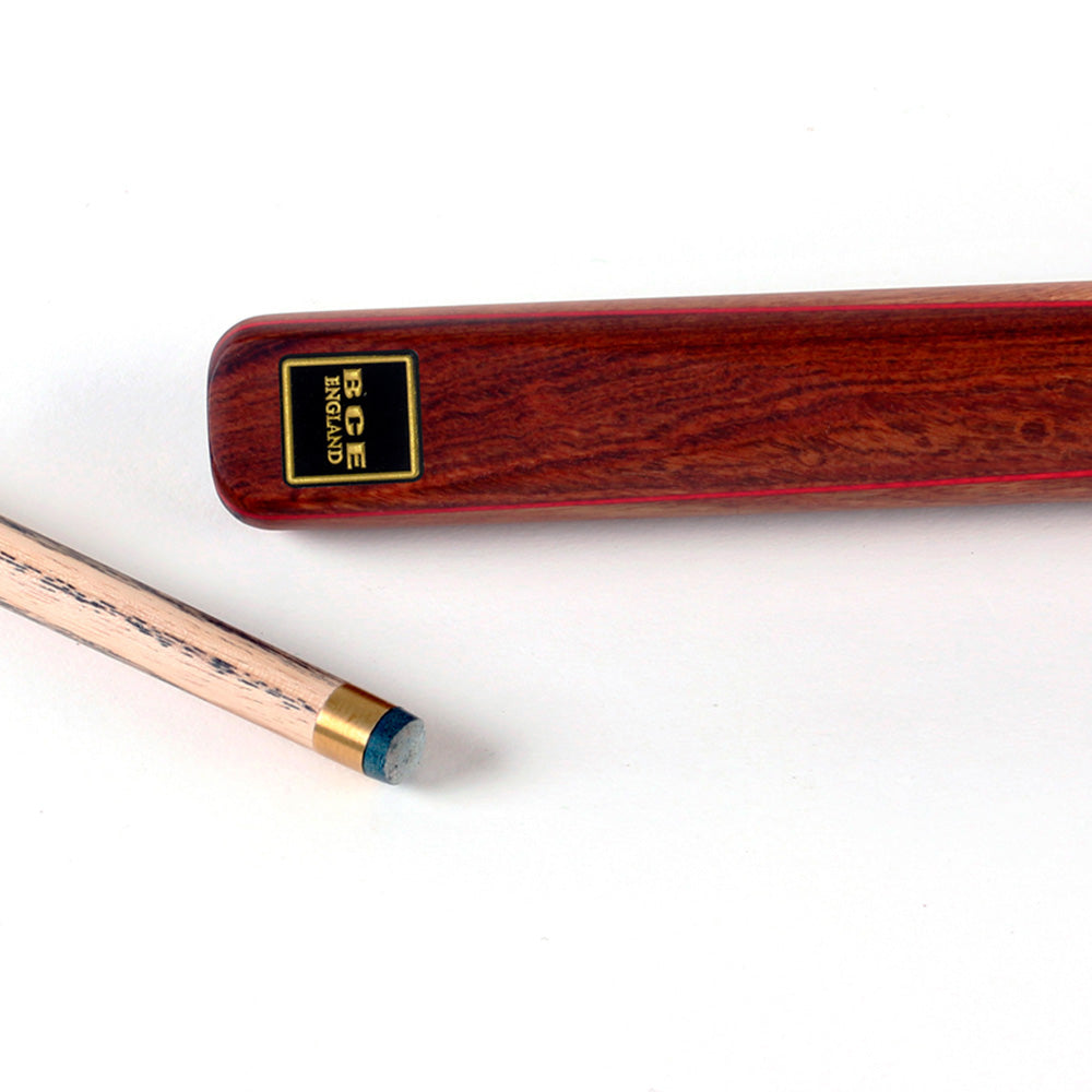 BCE 3 Piece Snooker Cue - 3/4 Cut Cue - Exotic Wood Butt - 9.5mm Tip - 145cm - Red/ Natural Wood