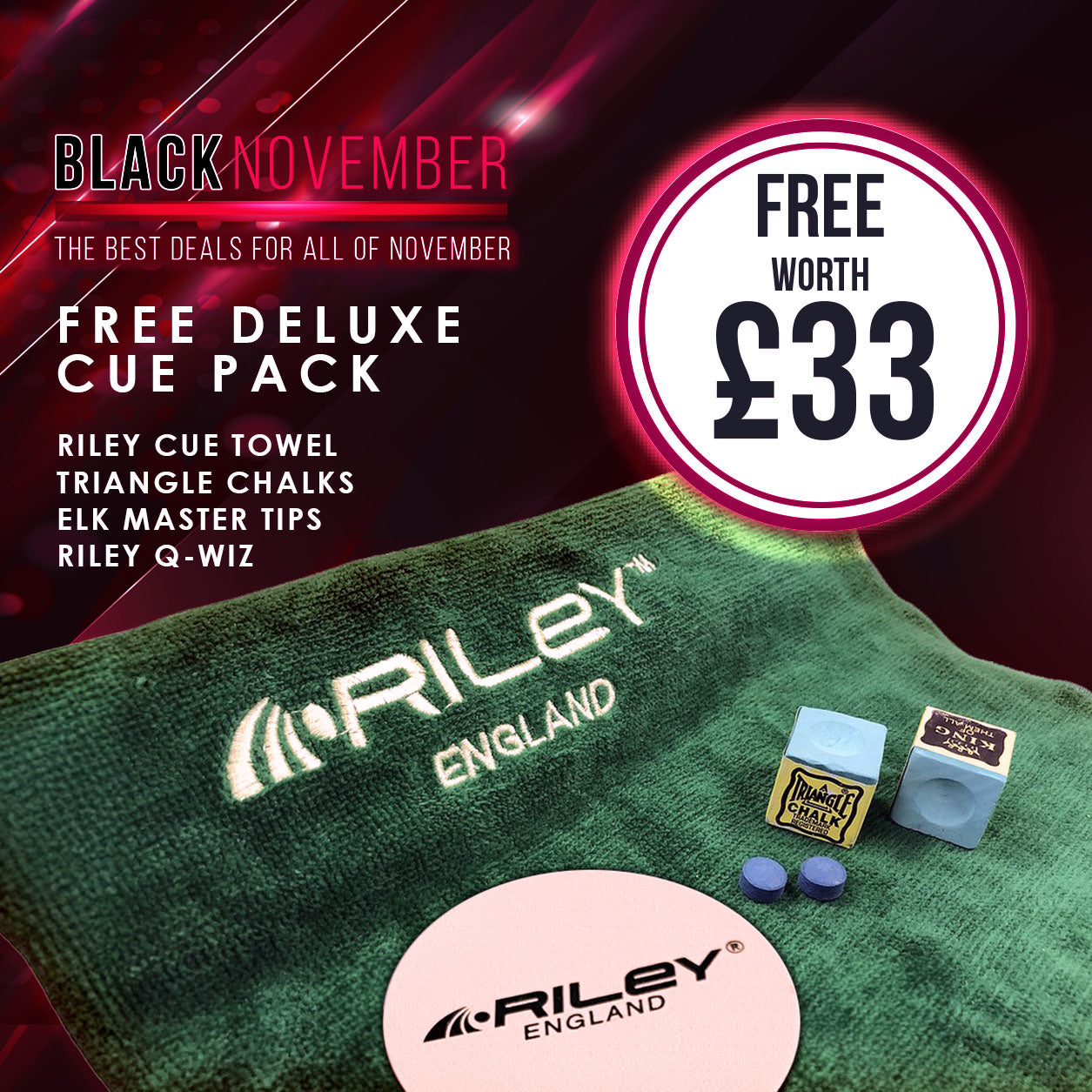 Riley Elegance - 3 Piece Snooker Cue - 3/4 Cut Cue - Layered Ebonised Black Wood Butt - 9.5mm Laminated Tip - 145cm - Black/ Natural Snake Wood Front Splice