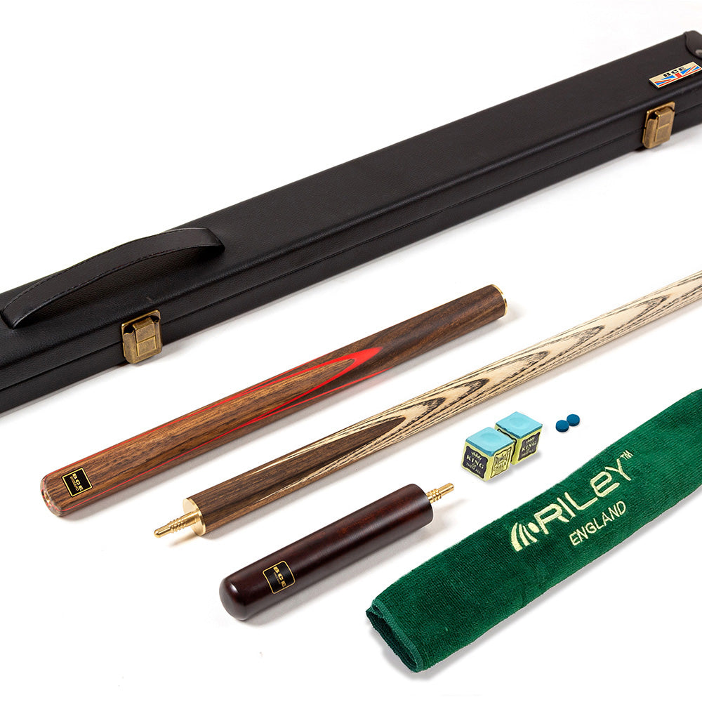 BCE 3 Piece Snooker Cue - 3/4 Cut Cue - Exotic Wood Butt - 9.5mm Tip - 145cm - Red/ Natural Wood