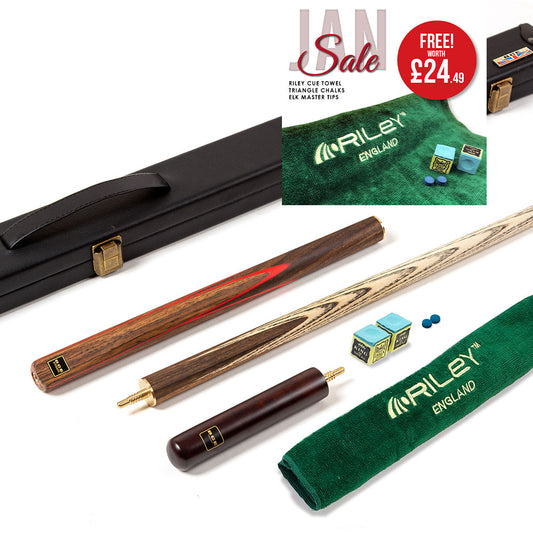 BCE 3 Piece Snooker Cue - 3/4 Cut Cue - Exotic Wood Butt - 9.5mm Tip - 145cm - Red/ Natural Wood