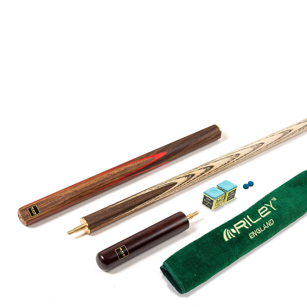 BCE 3 Piece Snooker Cue - 3/4 Cut Cue - Exotic Wood Butt - 9.5mm Tip - 145cm - Red/ Natural Wood