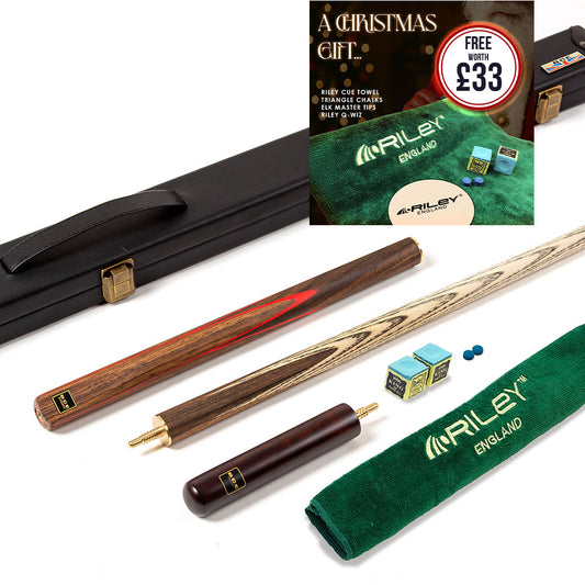 BCE 3 Piece Snooker Cue - 3/4 Cut Cue - Exotic Wood Butt - 9.5mm Tip - 145cm - Red/ Natural Wood
