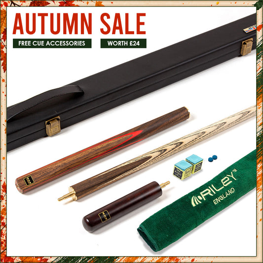 BCE 3 Piece Snooker Cue - 3/4 Cut Cue - Exotic Wood Butt - 9.5mm Tip - 145cm - Red/ Natural Wood