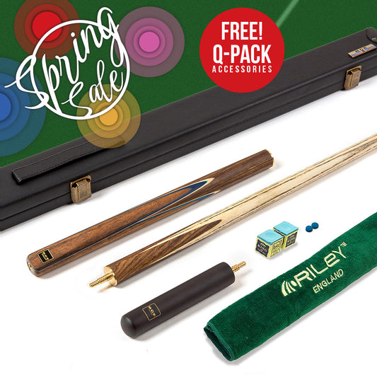 BCE 3 Piece Snooker Cue - 3/4 Cut Cue - Exotic Wood Butt - 9.5mm Tip - 145cm - Blue/ Natural Wood