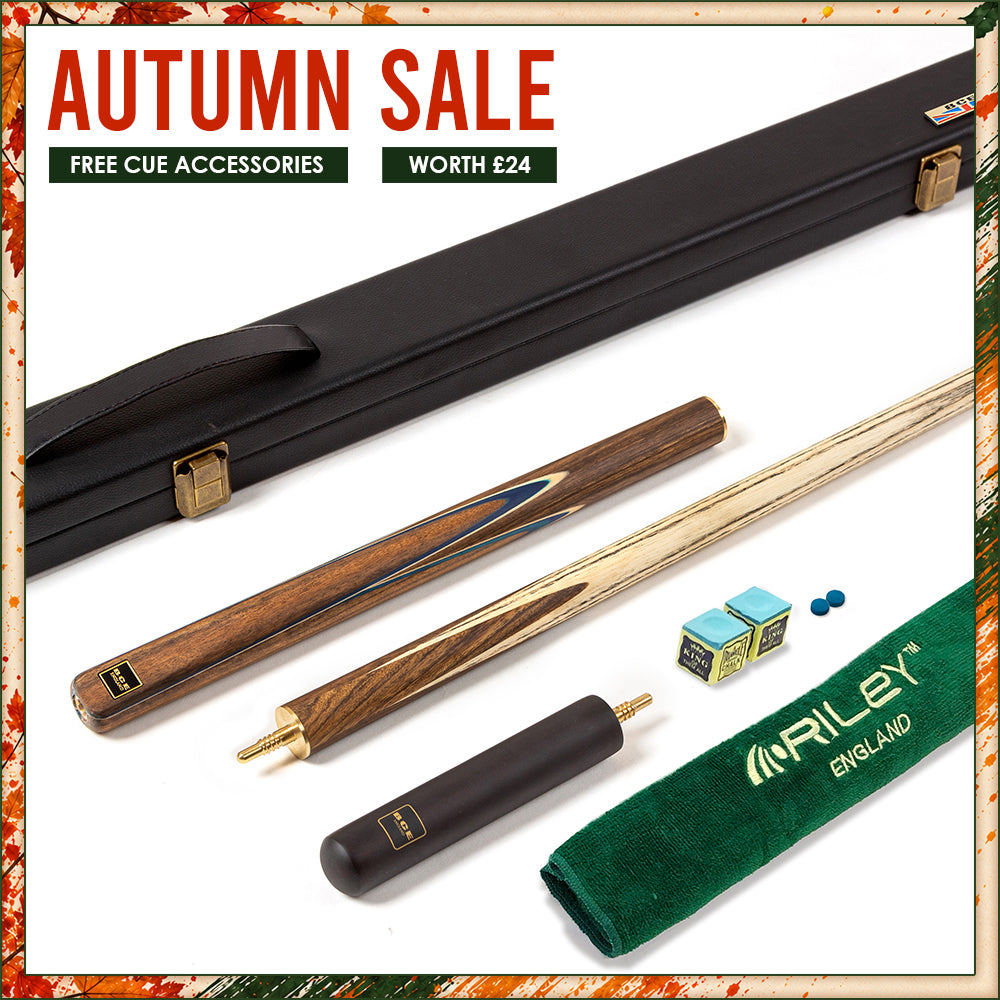 BCE 3 Piece Snooker Cue - 3/4 Cut Cue - Exotic Wood Butt - 9.5mm Tip - 145cm - Blue/ Natural Wood