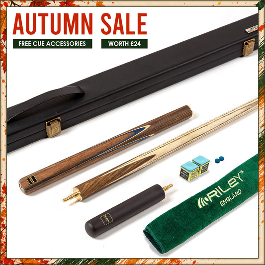 BCE 3 Piece Snooker Cue - 3/4 Cut Cue - Exotic Wood Butt - 9.5mm Tip - 145cm - Blue/ Natural Wood