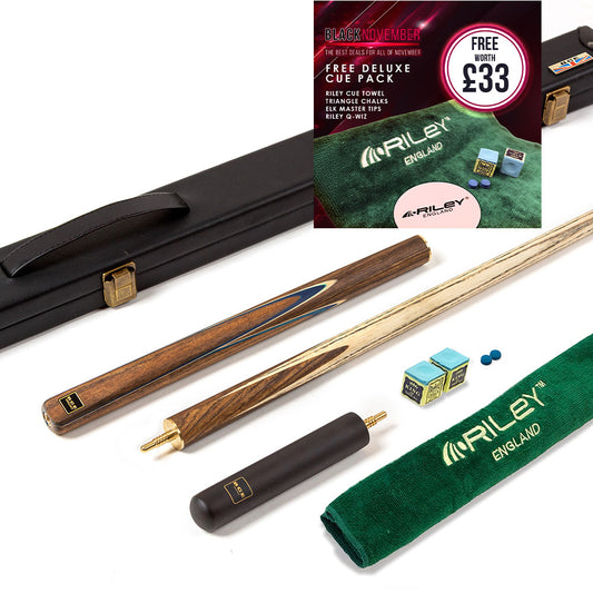 BCE 3 Piece Snooker Cue - 3/4 Cut Cue - Exotic Wood Butt - 9.5mm Tip - 145cm - Blue/ Natural Wood