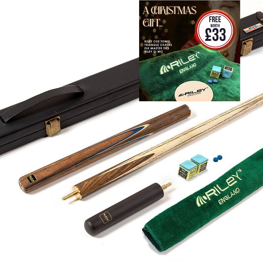 BCE 3 Piece Snooker Cue - 3/4 Cut Cue - Exotic Wood Butt - 9.5mm Tip - 145cm - Blue/ Natural Wood