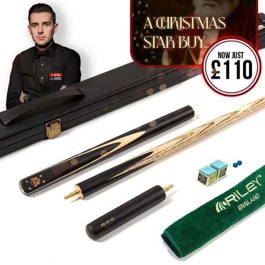 BCE 3 Piece Heritage Snooker Cue - 3/4 Cut Cue - Layered Ebonised Black Wood Butt - 9.5mm Tip - 145cm - Black/Natural