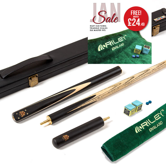 BCE 3 Piece Heritage Snooker Cue - 3/4 Cut Cue - Layered Ebonised Black Wood Butt - 9.5mm Tip - 145cm - Black/Natural