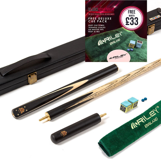 BCE 3 Piece Heritage Snooker Cue - 3/4 Cut Cue - Layered Ebonised Black Wood Butt - 9.5mm Tip - 145cm - Black/Natural