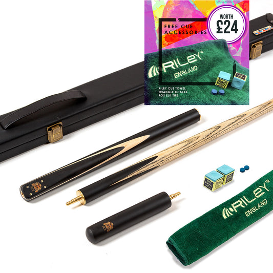 BCE Heritage Snooker Cue and Hard Case Set - 6 Designs - 9.5mm Tip - 145cm - Black/Natural/Purple Heart Wood/Ash/Maple