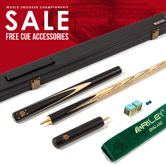 BCE 3 Piece Heritage Snooker Cue - 3/4 Cut Cue - Layered Ebonised Black Wood Butt - 9.5mm Tip - 145cm - Black/Natural