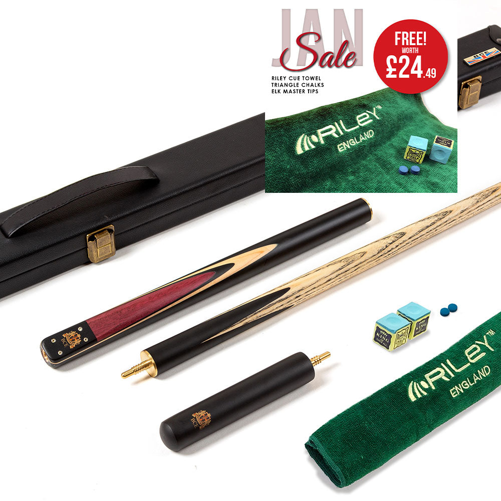 BCE Heritage Snooker Cue and Hard Case Set - 6 Designs - 9.5mm Tip - 145cm - Black/Natural/Purple Heart Wood/Ash/Maple