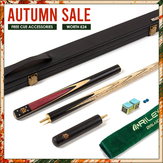 BCE 3 Piece Heritage Snooker Cue - 3/4 Cut Cue - Layered Ebonised Black Wood Butt - 9.5mm Tip - 145cm - Black/Natural/Purple