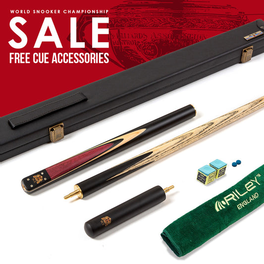 BCE 3 Piece Heritage Snooker Cue - 3/4 Cut Cue - Layered Ebonised Black Wood Butt - 9.5mm Tip - 145cm - Black/Natural/Purple