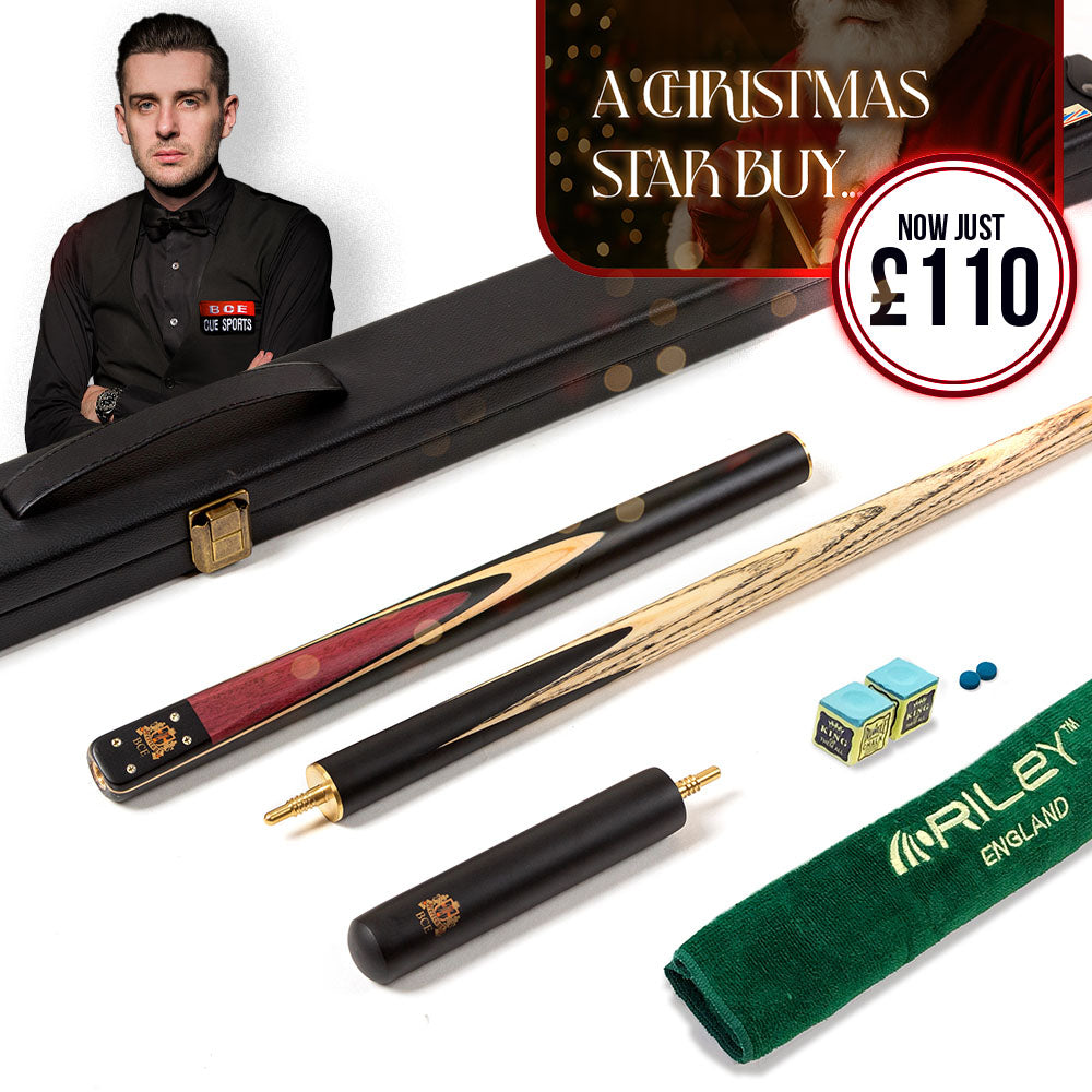 BCE 3 Piece Heritage Snooker Cue - 3/4 Cut Cue - Layered Ebonised Black Wood Butt - 9.5mm Tip - 145cm - Black/Natural/Purple