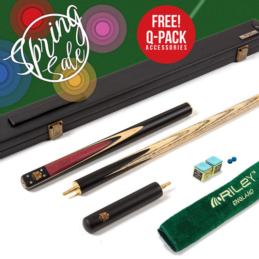 BCE 3 Piece Heritage Snooker Cue - 3/4 Cut Cue - Layered Ebonised Black Wood Butt - 9.5mm Tip - 145cm - Black/Natural/Purple