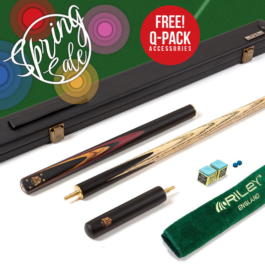 BCE 3 Piece Heritage Snooker Cue - 3/4 Cut Cue - Layered Ebonised Black Wood Butt - 9.5mm Tip - 145cm - Black/Natural/Brown/Purple
