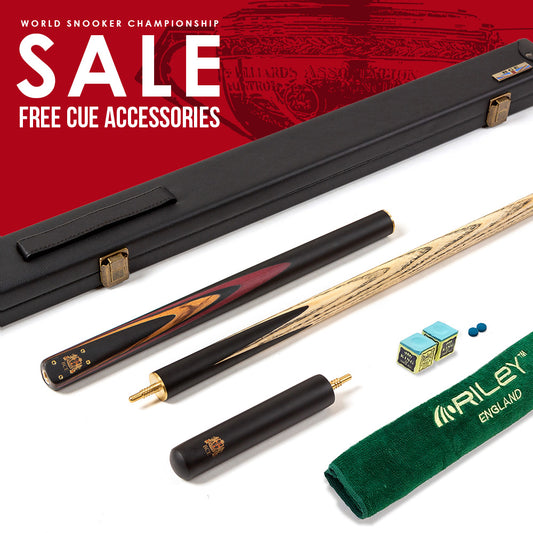 BCE 3 Piece Heritage Snooker Cue - 3/4 Cut Cue - Layered Ebonised Black Wood Butt - 9.5mm Tip - 145cm - Black/Natural/Brown/Purple