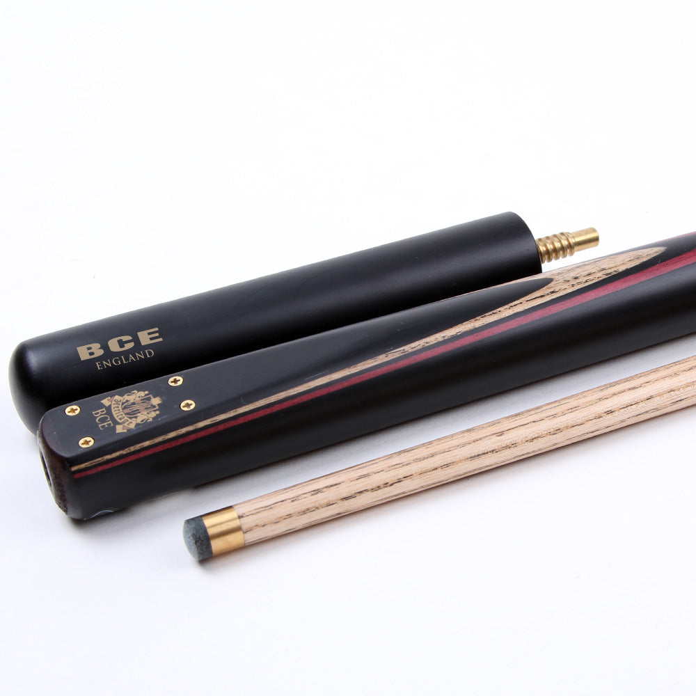 BCE 3 Piece Heritage Snooker Cue and Hard Case 3/4 Cut - Sapele Mahogany Butt - 9.5mm Tip - 145cm - Black/Natural/Brown/Purple