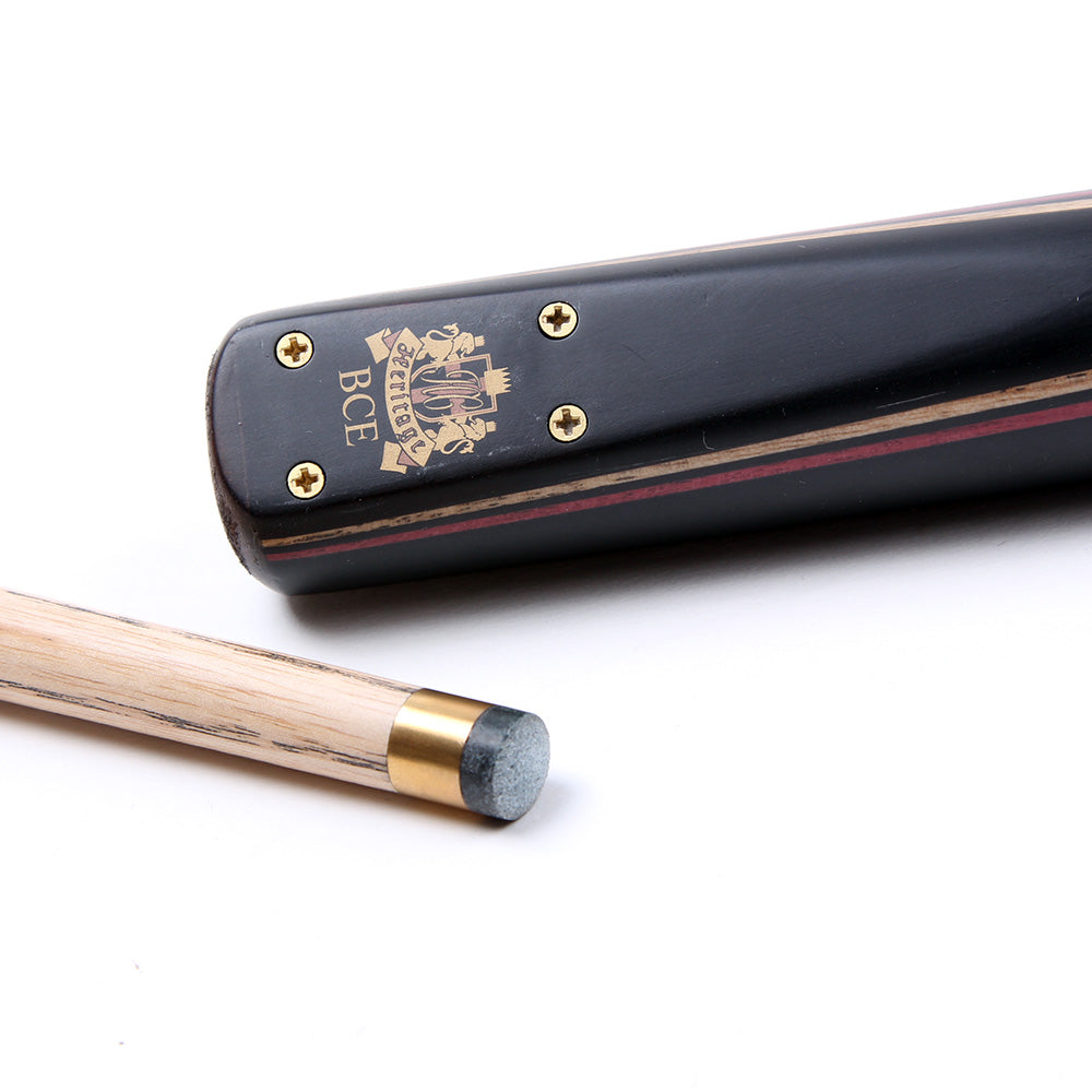 BCE 3 Piece Heritage Snooker Cue and Hard Case 3/4 Cut - Sapele Mahogany Butt - 9.5mm Tip - 145cm - Black/Natural/Brown/Purple