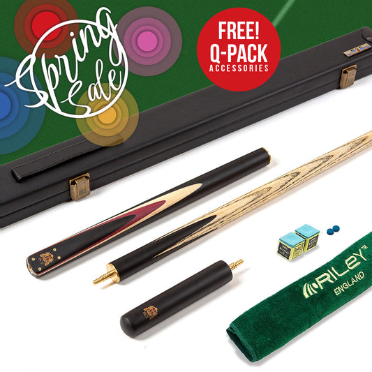 BCE 3 Piece Heritage Snooker Cue - 3/4 Cut Cue - Layered Ebonised Black Wood Butt - 9.5mm Tip - 145cm - Black/Natural/Purple