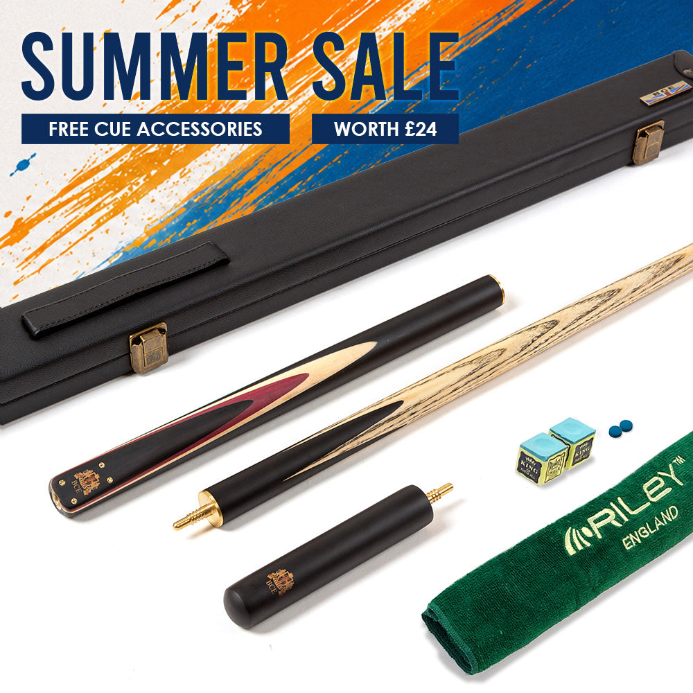 BCE 3 Piece Heritage Snooker Cue - 3/4 Cut Cue - Layered Ebonised Black Wood Butt - 9.5mm Tip - 145cm - Black/Natural/Purple