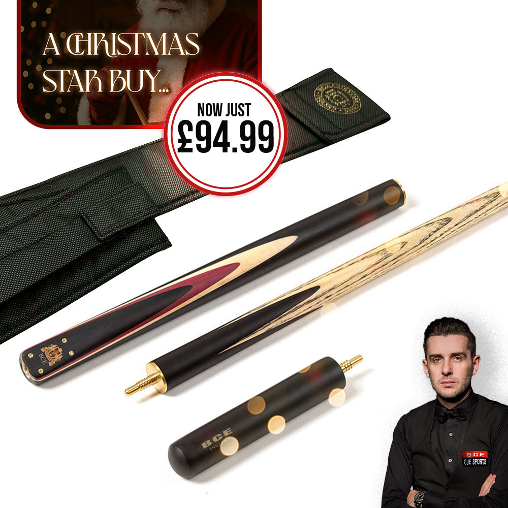 BCE Heritage Snooker Cue and Hard Case Set - 6 Designs - 9.5mm Tip - 145cm - Black/Natural/Purple Heart Wood/Ash/Maple