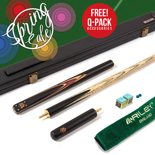 BCE 3 Piece Heritage Snooker Cue - 3/4 Cut Cue - Layered Ebonised Black Wood Butt - 9.5mm Tip - 145cm - Black/Natural/Purple