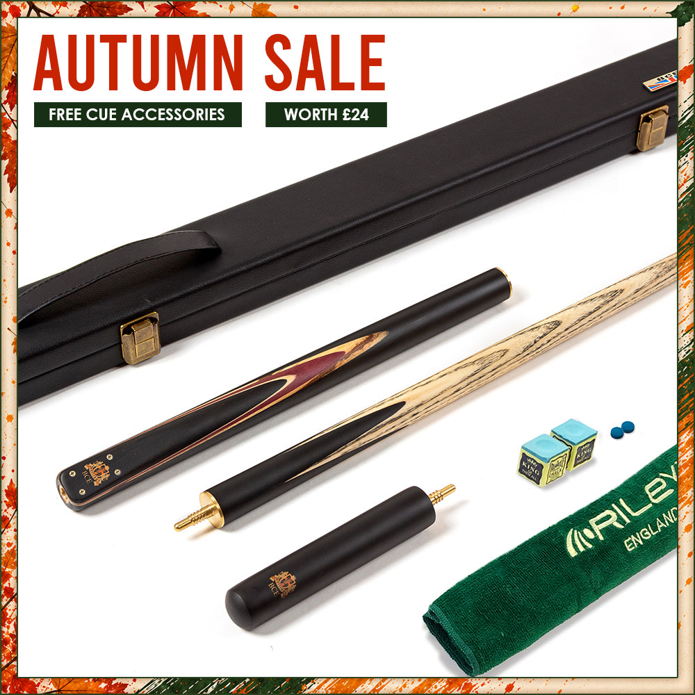 BCE 3 Piece Heritage Snooker Cue - 3/4 Cut Cue - Layered Ebonised Black Wood Butt - 9.5mm Tip - 145cm - Black/Natural/Purple