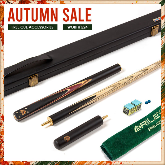 BCE 3 Piece Heritage Snooker Cue - 3/4 Cut Cue - Layered Ebonised Black Wood Butt - 9.5mm Tip - 145cm - Black/Natural/Purple