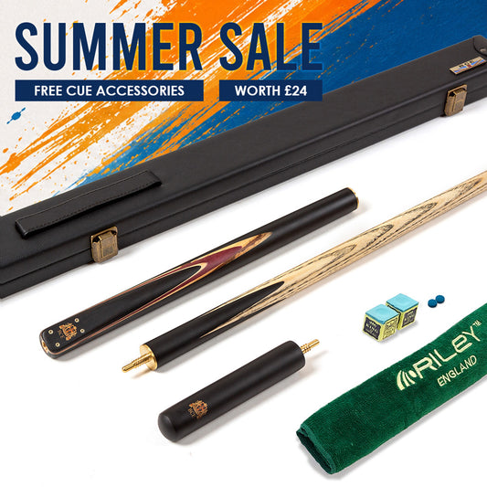BCE 3 Piece Heritage Snooker Cue - 3/4 Cut Cue - Layered Ebonised Black Wood Butt - 9.5mm Tip - 145cm - Black/Natural/Purple