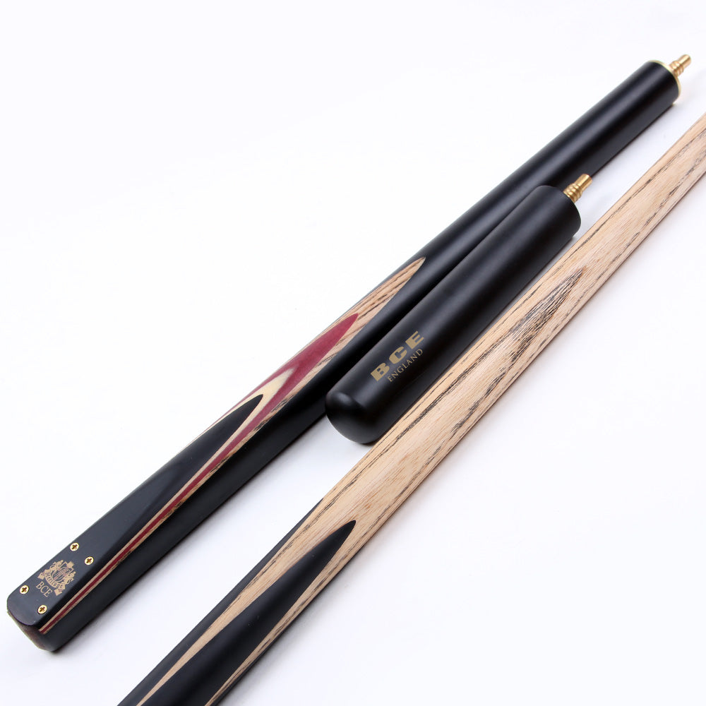 BCE 3 Piece Heritage Snooker Cue and Hard Case 3/4 Cut- Sapele Mahogany Butt - 9.5mm Tip - 145cm - Black/Natural/Purple