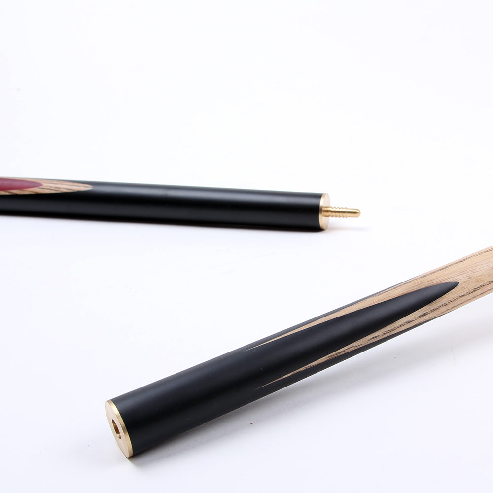 BCE 3 Piece Heritage Snooker Cue and Hard Case 3/4 Cut- Sapele Mahogany Butt - 9.5mm Tip - 145cm - Black/Natural/Purple